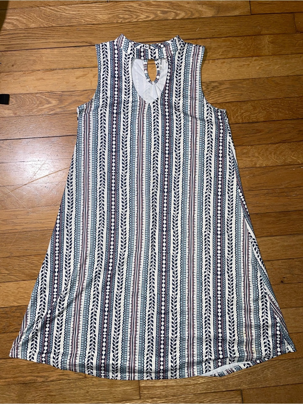 Mudd Sleeveless Striped Keyhole Swing Dress - White, Navy, Brown